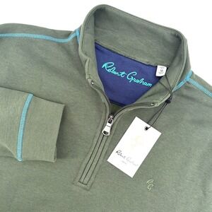 Robert Graham Mens Fulham Quarter Zip Sweatshirt Classic Fit Deep Forest Green M